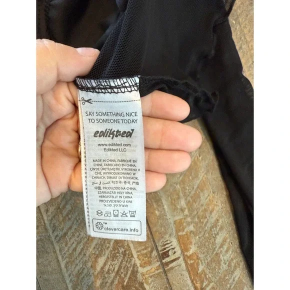 Edikted Black Sheer Mesh Tie Front Long‎ Sleeve Crop Top Women's Small - Picture 6 of 8